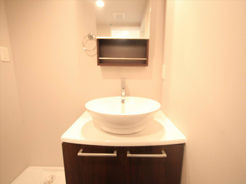 洗面設備　脱衣所　デザイン独立洗面台　収納スペース有