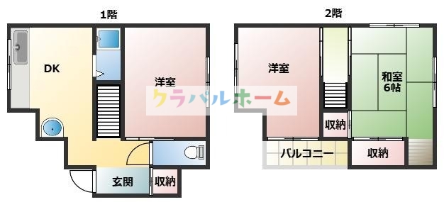 阪急千里線 下新庄駅 徒歩6分 2階建 築53年の間取り写真