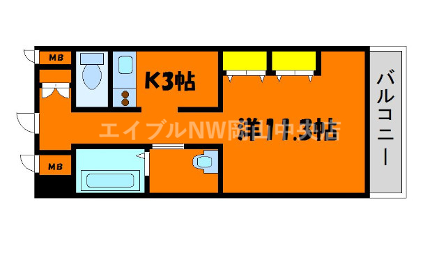 岡山市北区中井町のマンションの間取り