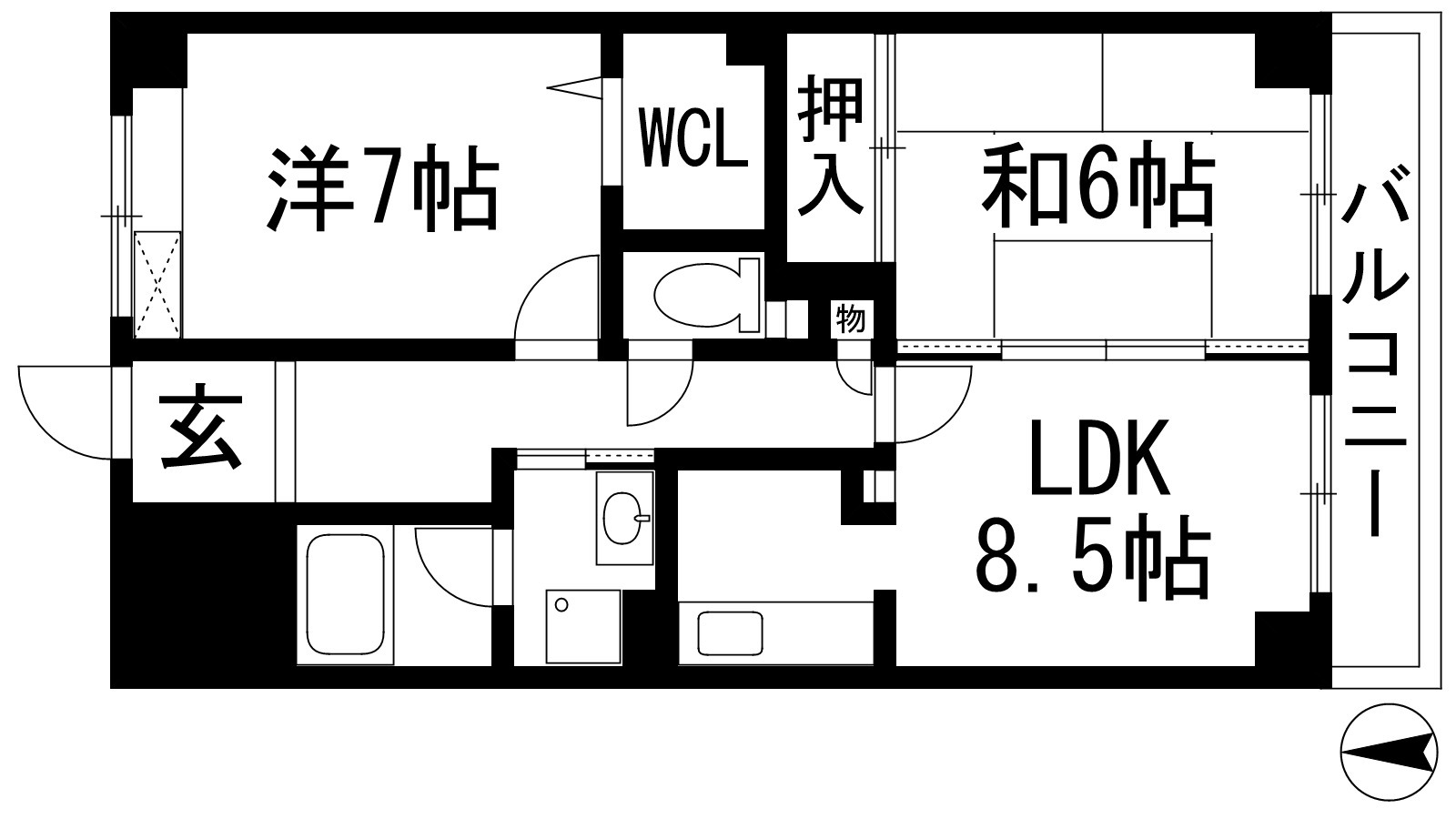 川西市一庫のマンションの間取り