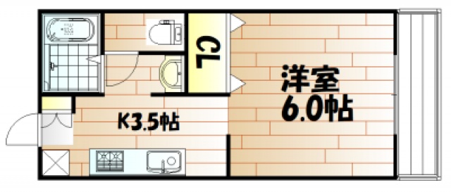 岡山市北区伊福町のアパートの間取り