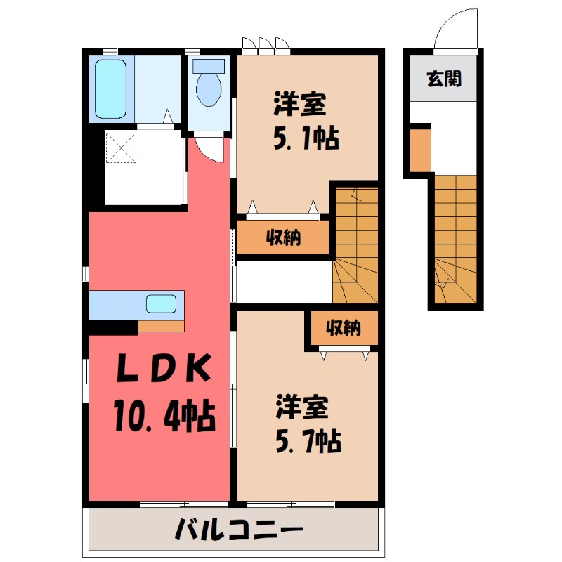 伊勢崎市東小保方町のアパートの間取り