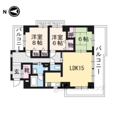 京都市左京区岩倉西河原町のマンションの間取り