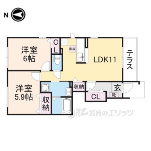 舞鶴市字泉源寺のアパートの間取り