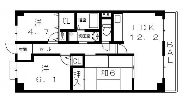 八尾市跡部本町のマンションの間取り