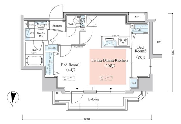 新宿区北新宿のマンションの間取り