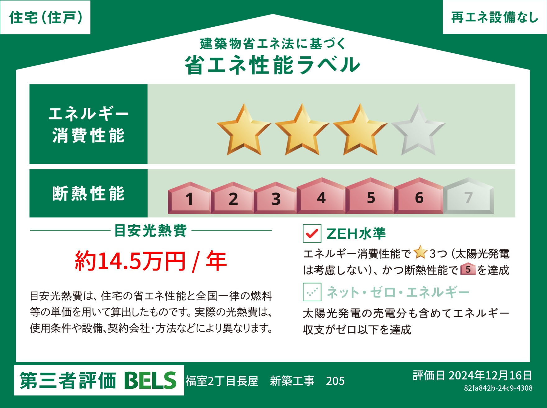 【仙台市宮城野区福室のアパートの省エネ性能ラベル】