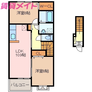 松阪市塚本町のアパートの間取り