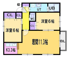 札幌市清田区真栄一条のアパートの間取り