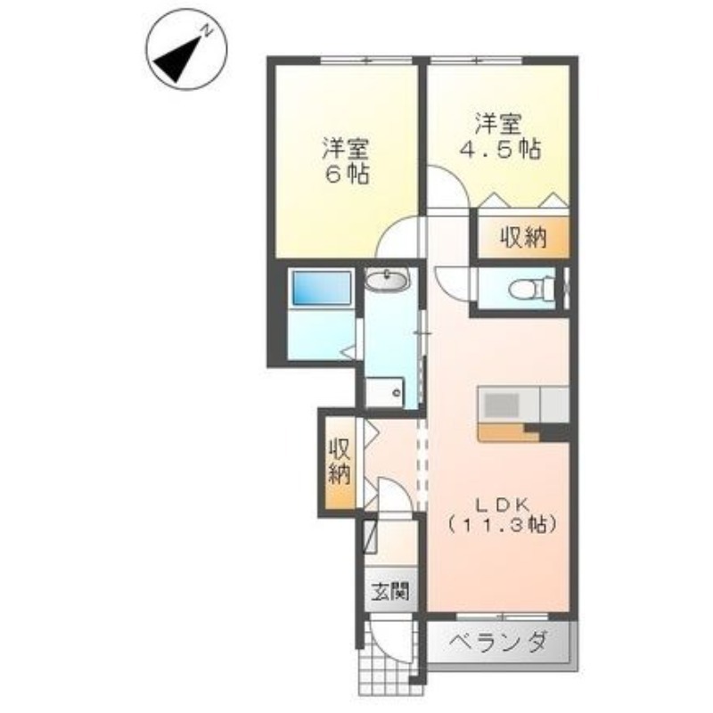 倉敷市船穂町船穂のアパートの間取り