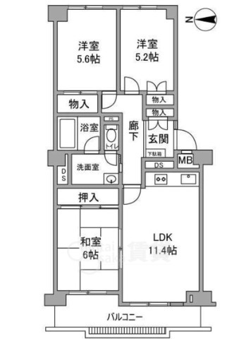 箕面市箕面のマンションの間取り