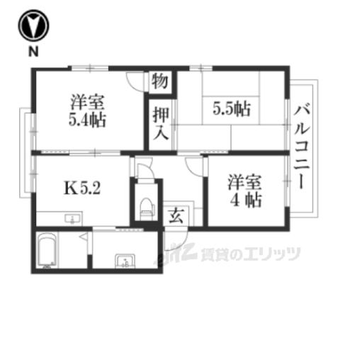 舞鶴市愛宕上町のアパートの間取り