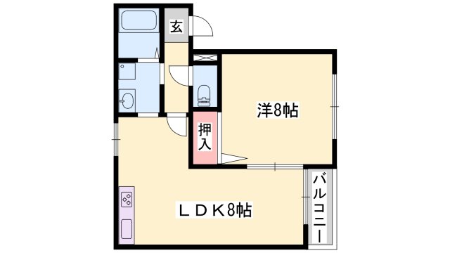 【姫路市飾磨区今在家のアパートの間取り】