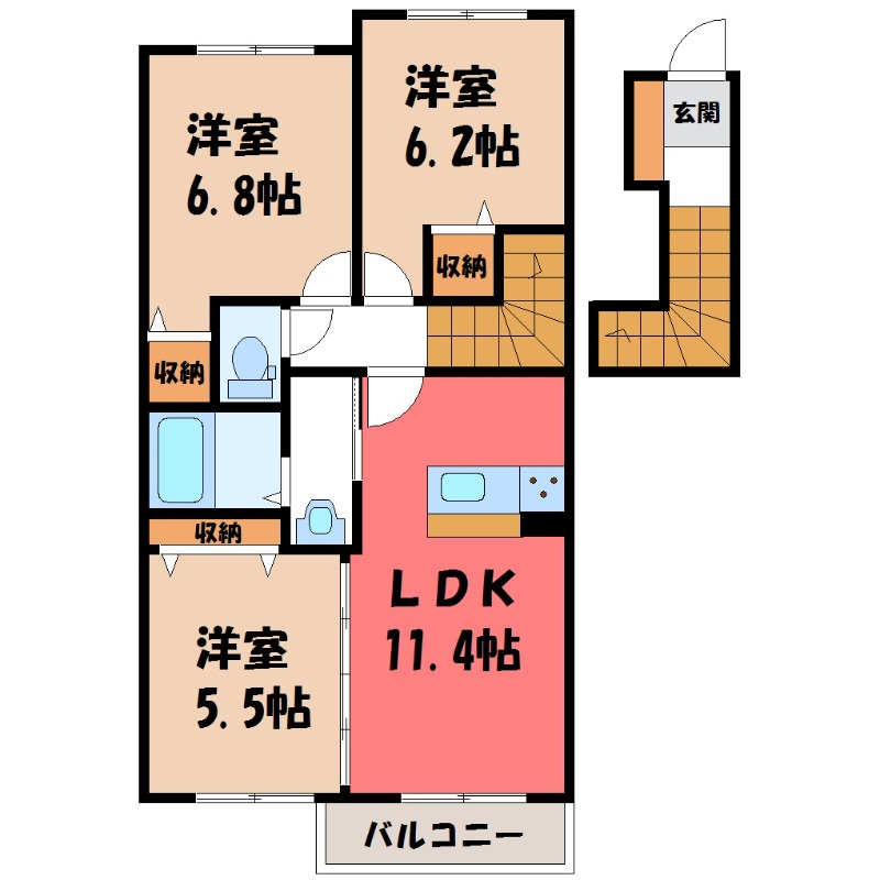 宇都宮市越戸のアパートの間取り