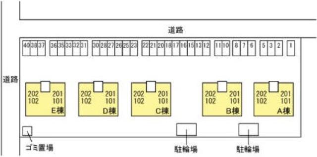 【セジュール吉岡B棟の駐車場】