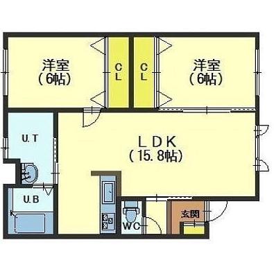 函館市桔梗のアパートの間取り