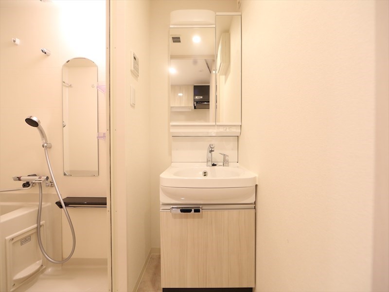 洗面設備　脱衣所　独立洗面台（シャンプードレッサー付）収納スペース有