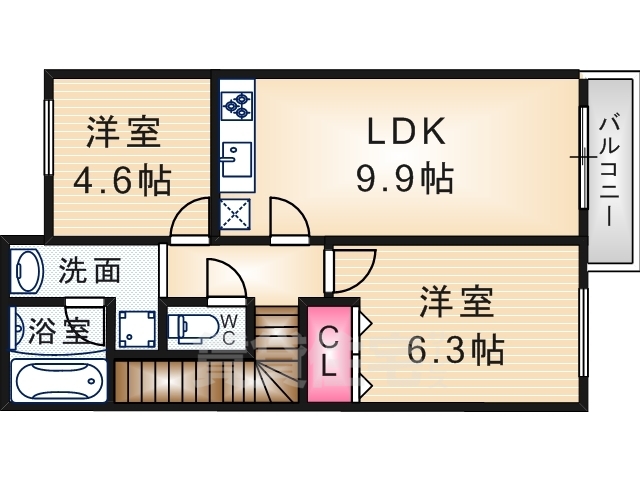 尼崎市田能のアパートの間取り