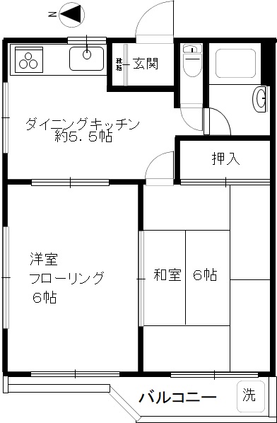 村上コーポ　民泊不可　礼無　手無　角部屋　シェア相談の間取り