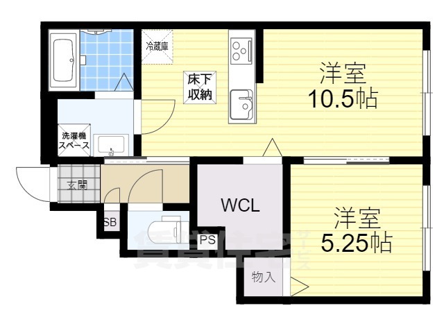 宇治市開町のアパートの間取り