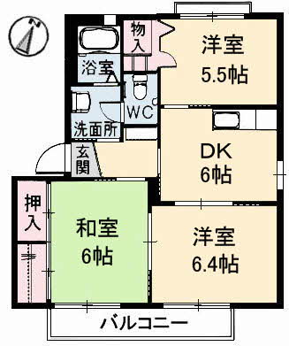 福山市沖野上町のアパートの間取り