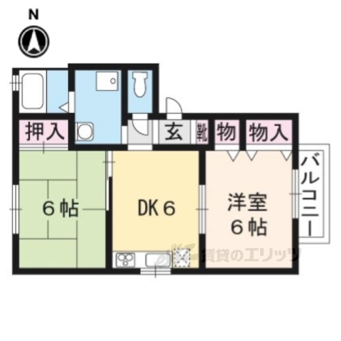 京都市山科区椥辻池尻町のアパートの間取り