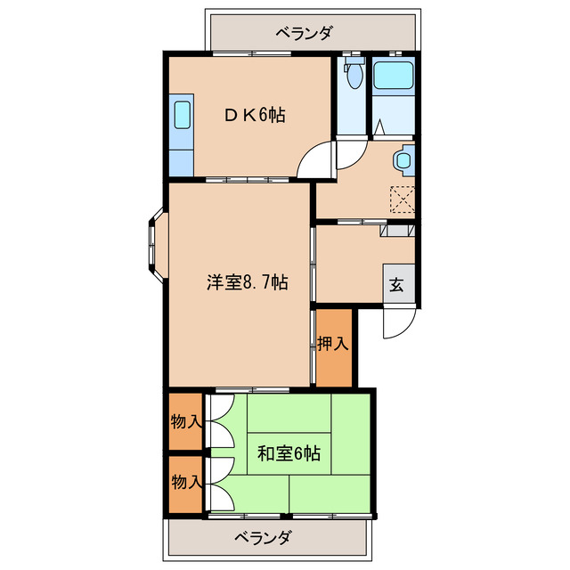 宮崎県都城市花繰町（アパート）の賃貸物件の間取り