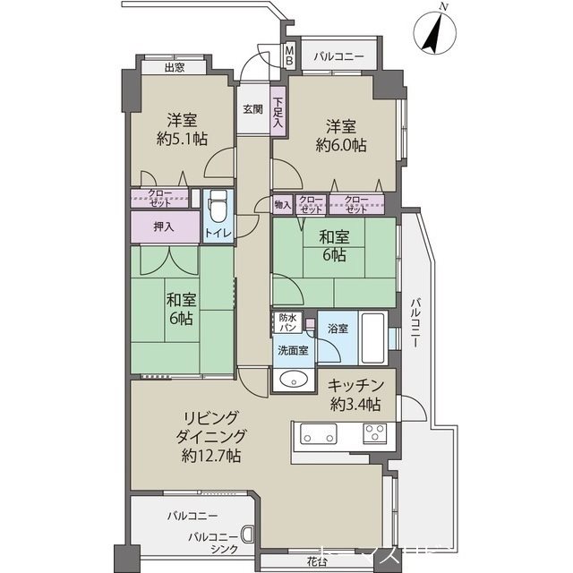 福岡市早良区西新のマンションの間取り