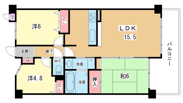 豊中市桜の町のマンションの間取り