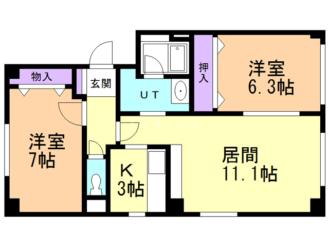 石狩市花川南五条のマンションの間取り