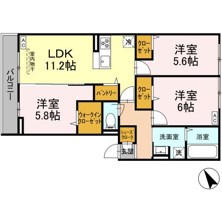 相模原市中央区相模原のアパートの間取り