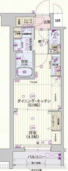 京都市南区唐橋経田町のマンションの間取り