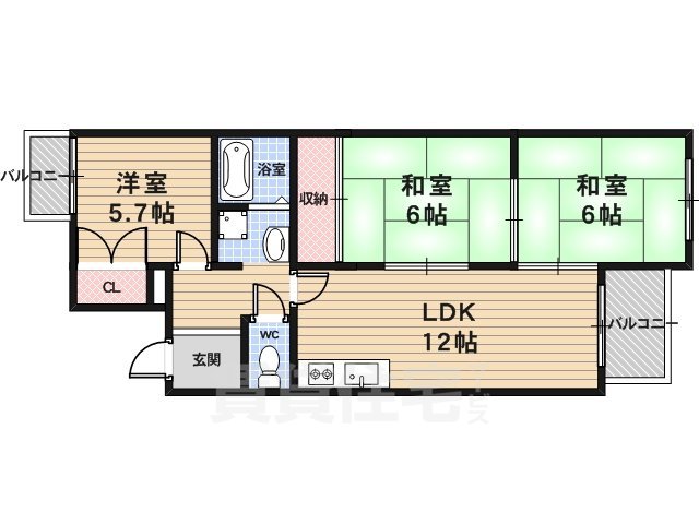 京都市右京区嵯峨広沢御所ノ内町のマンションの間取り