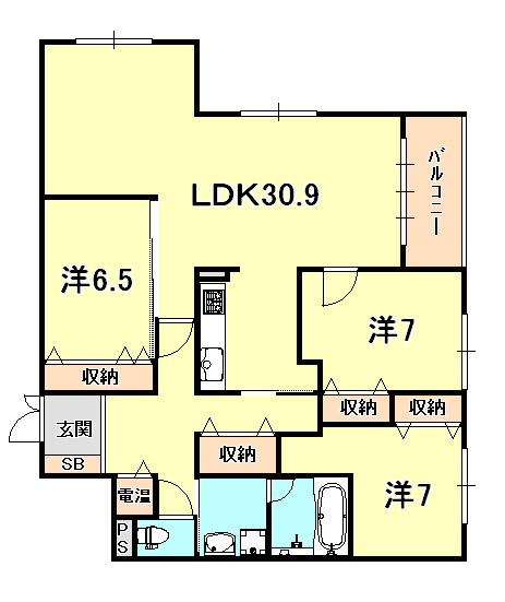 芦屋市西山町のマンションの間取り