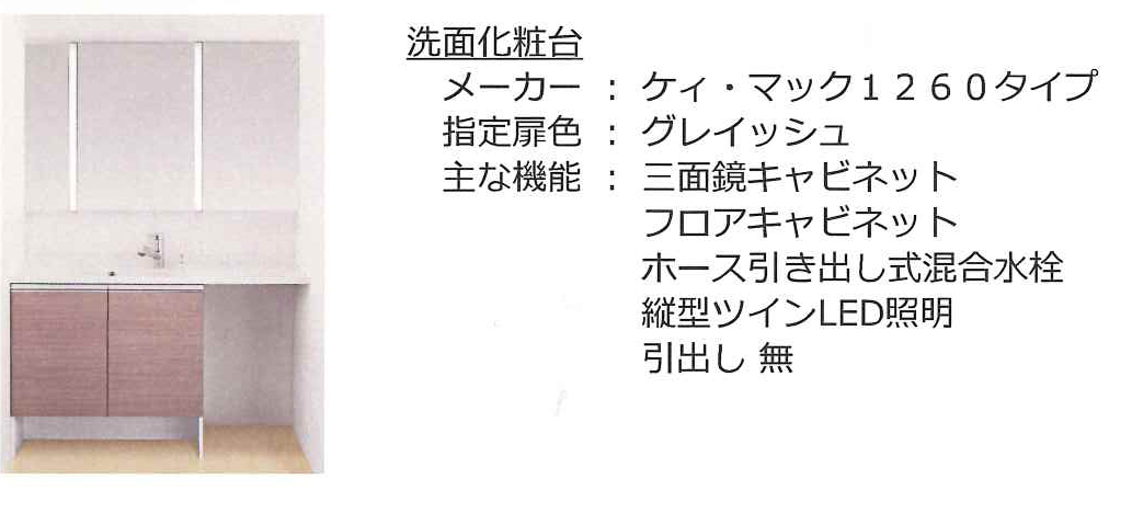 洗面設備　洗髪洗面化粧台（３面鏡キャビネット）