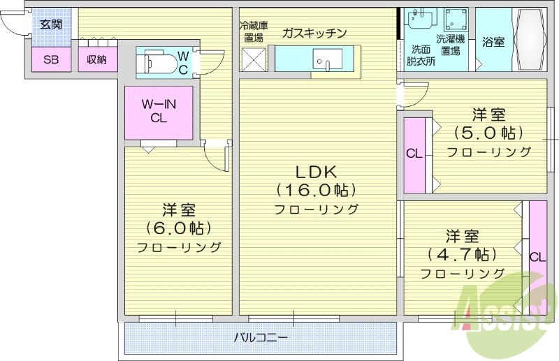 札幌市東区北二十七条東のマンションの間取り