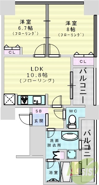 大阪市中央区東心斎橋のマンションの間取り