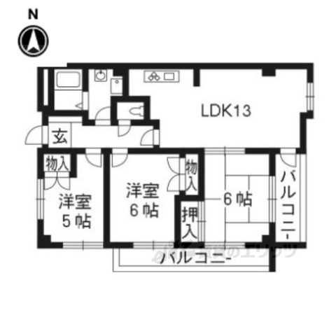 【城陽市寺田のマンションの間取り】