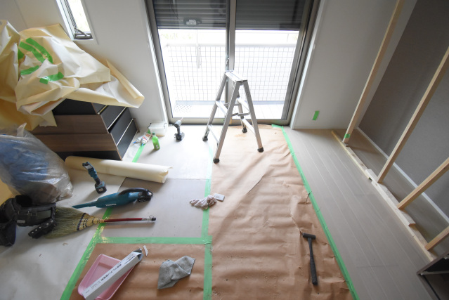 居室・リビング　建築中の頃の写真です。