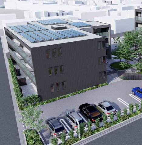 建物外観　閑静な住宅地内にひときわ洗練さを放つ建物です