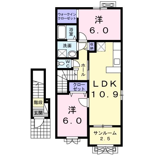 加賀市南郷町のアパートの間取り