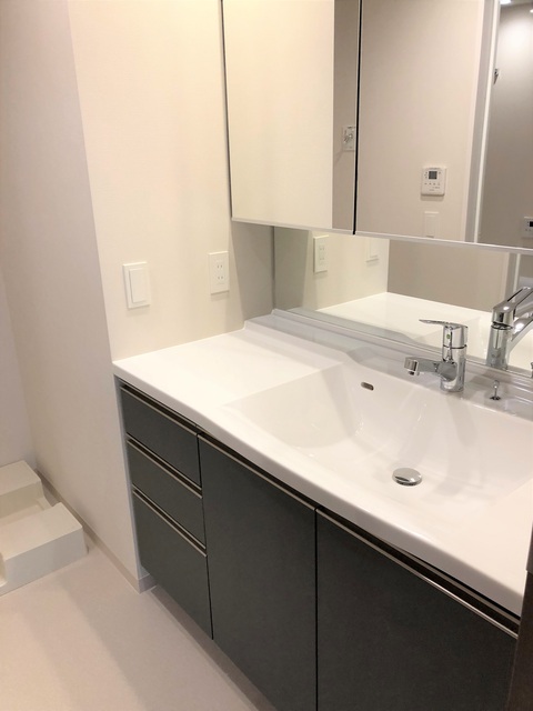 洗面設備　鏡の裏も収納可能