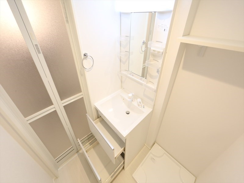 洗面設備　脱衣所　独立洗面台（シャンプードレッサー付）収納スペース有