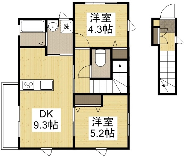 【倉敷市福田町古新田のアパートの間取り】