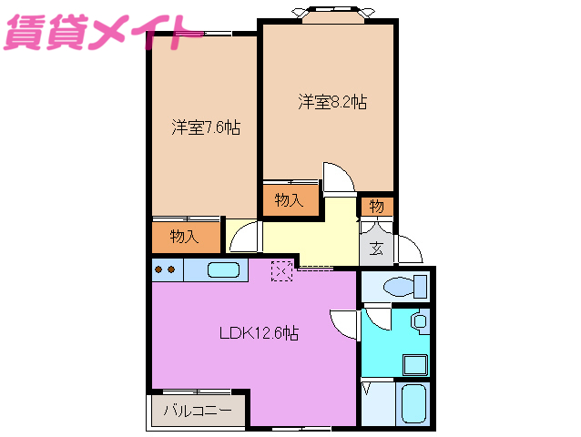 松阪市西肥留町のアパートの間取り