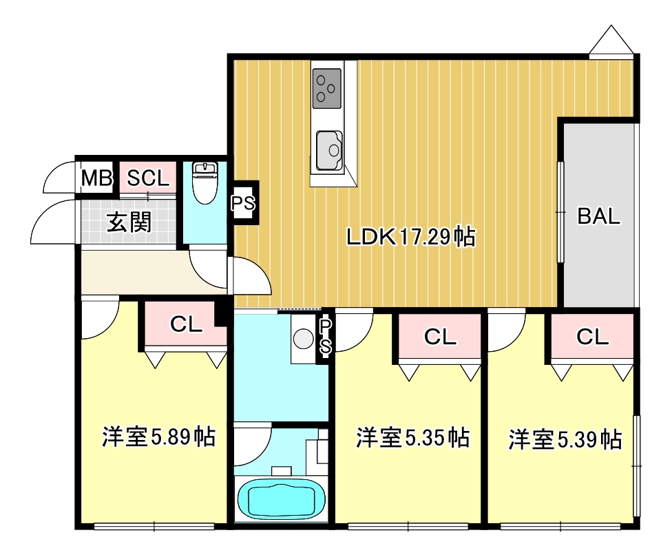 箕面市箕面のマンションの間取り