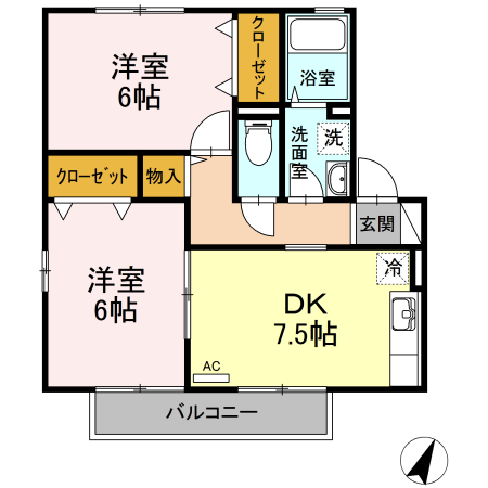 倉敷市西阿知町のアパートの間取り