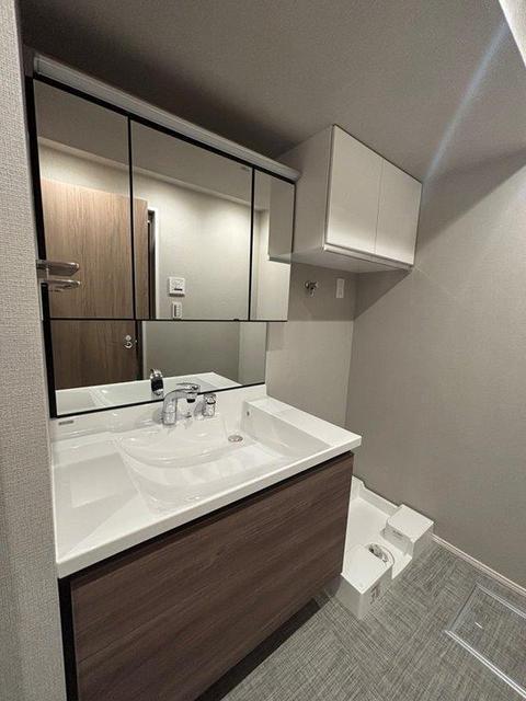 洗面設備　三面鏡の独立洗面台