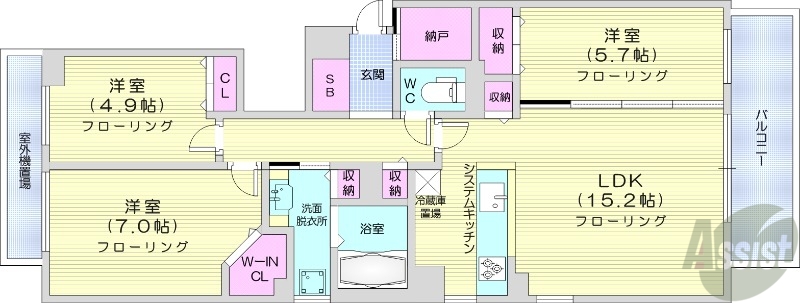 【札幌市中央区南十七条西のマンションの間取り】