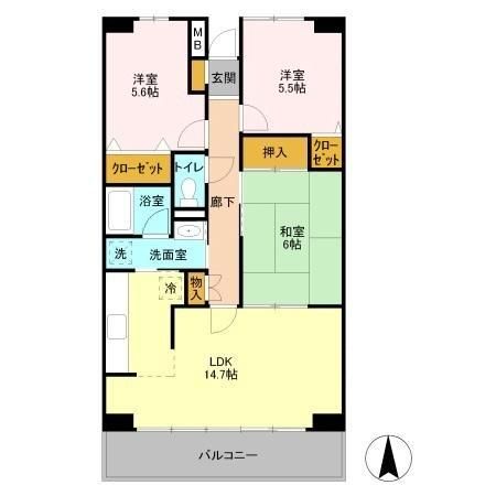 八千代市大和田新田のマンションの間取り